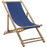 vidaXL Gartenstuhl Liegestuhl Bambus und Canvas Marineblau (1 St)