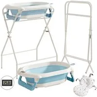 Athlix Babybadewanne 3-in-1 faltbare Babybadewanne mit Ständer, mit Thermometer, Badekissen, vielseitig einsetzbar für Neugeborene bis Kleinkinder