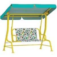 AIYAPLAY Hollywoodschaukel Kinderschaukel mit verstellbarem Sonnendach, Sicherheitsgurt, 2-Sitzer, Schaukelfunktion, Gartenschaukel, 1 tlg., 2-Sitzer Kinderschaukel, für Garten Terrasse für 3-6 Jahre Kinder bis 60 kg Grün