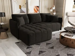 Ecksofa Schlafsofa TREVISO Stoff Monolith Dunkelgrau Ottomane Links