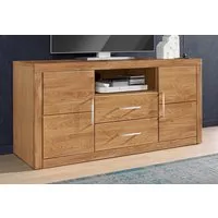 OTTO home Lowboard Logo,130cm breit, Fronten Massivholz,5 Fächer, Holz massiv, Holzwerkstoff, Metall Griffe,2 Türen,2 Schubladen