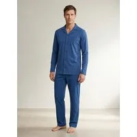 Henry Terre Pyjama Pyjama Set Langarm - Kent Oberteil uni Hose gemustert