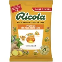 RICOLA Süßigkeit, Ricola Ingwer Orangenminze ohne Zucker wohltuend gut Packung 75g