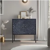 G-LEAF Kommode Aufbewahrungsschrank in Vintage Boho Stil, mit 2 geschnitzten Türen, mit verstellbarem Regal, Holzplatte und Metall-Beinen, 74.5×32×70cm