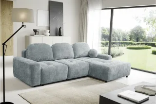 Ecksofa Schlafsofa Sofa ARGOS in Stoff Vibe Blaugrau Ottomane Rechts