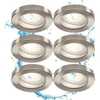 TRANGO LED Einbauleuchte, 6er Set 6729IP65-069MO IP65 LED Einbaustrahler in Aluminium gebürstet inkl. 6x 5 Watt 3000K warmweiß Ultra Flach LED Modul für Bad, Dusche, Einbauspots, Deckenstrahler, Deckenlampe, Badleuchte