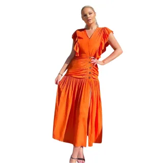 AX Paris - Midikleid für Damen, Rüschenschulter, Polyester (Orange)