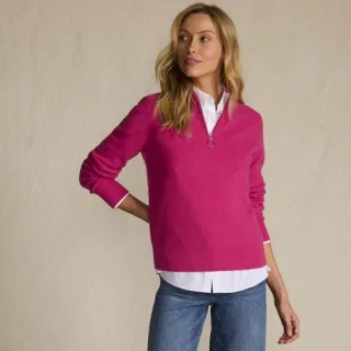 Merino-Pullover mit Reißverschluss für Damen, Damen, size: regular, Pink, Wolle, by Lands' End