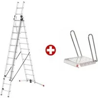 Hailo Trittleiter ProfiLOT Aluminium-Teleskopleiter mit gratis Einhängetritt, Kombi-Leit (Set, gratis Einhängetritt), mit bis zu 150 kg belastbar, Rasthaken mit Transportsicherung
