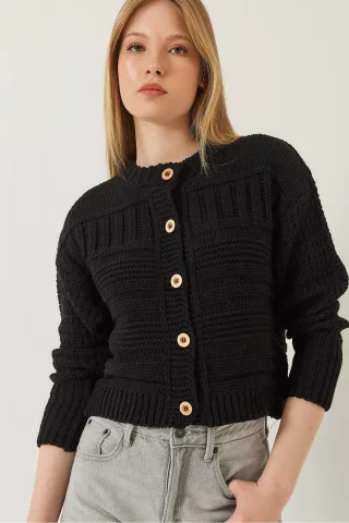 Knopf-Cardigan mit Rundhalsausschnitt