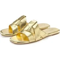 LASCANA Mule, Sommerschuh, offener Schuh, Sandale, Pantolette im modischen Metallic Look mit raffinierten Riemchen VEGAN