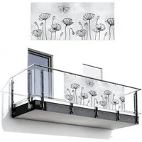 MuchoWow Balkonsichtschutz Blumen - Grau - Mohnblumen - Schmetterlinge (1-St) Balkon Sichtschutz 90x200, Windschutz für Zaun PVC, 200x90 cm