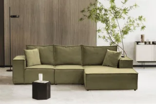 Ecksofa Sofa ALVARO inkl. QI Ladegerät Stoff Opera Velvet Olivgrün Ottomane R...