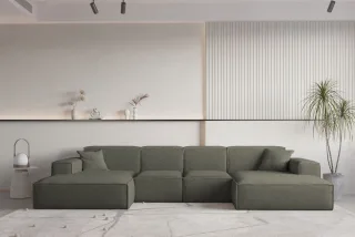 Wohnlandschaft U-Form CELES PREMIUM XS in Stoff Ascot Bukla Moosgrün