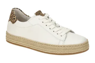 Gabor 63.270.22 Damen Halbschuhe Wei? Leo Muster Bast Beige Braun Plateau Keil