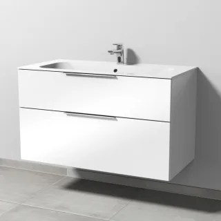 Sanipa 3way Keramik-Set Finion Keramik-Waschtisch und Unterbau mit 2 Auszügen, Weiß-Glanz UF40178