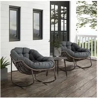 BBWL Rattanstuhl Schaukelstuhl mit Polsterkissen, wetterfester Relaxsessel, Outdoor Rattan Schaukelstuhl für Garten Terrasse Balkon