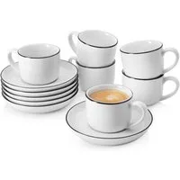 SÄNGER Kaffeeservice Marlo Kaffeetassen Set (12-tlg), 6 Personen, Porzellan, Weiß mit schwarzen Akzenten, Black Rim, Premium Collection