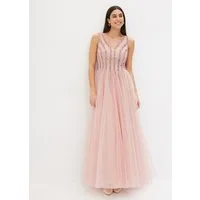 bonprix Maxikleid aus feinem Tüll, mit Paillettenstickerei im Oberteil, ohne Ärmel