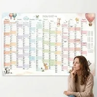 TOBJA Wandkalender Schuljahreskalender A1 2026/2027 "Tierwelt Pastell" 13 Monate, Wandkalender, Jahresplaner Ferien & Feiertage DE/AT
