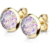 BUNGSA Ohrring-Set Ohrstecker rund Aurora Borealis gold aus Edelstahl Damen (1 Paar (2 Stück), 2-tlg), Ohrschmuck Ohrringe