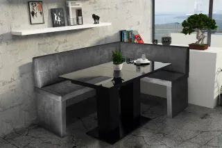Eckbankgruppe 196x142 cm ROBIN XL L Vin..Schwarz/ Tisch DANTE Schwarz