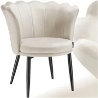 tectake Esszimmerstuhl Sessel dick gepolstert, mit Samtbezug oder Kunstfell, 67 x 64 x 76 (Wohnzimmersessel Stella in Samtoptik creme/schwarz, 1 St), gewölbte, extrabreite Rückenlehne, bodenschonend, Belastbarkeit 120 kg
