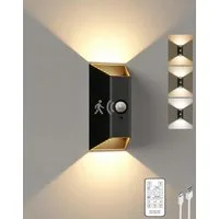 ibettertec Wandstrahler Akku Wandleuchte Innen mit Bewegungssensor, 4000mAh Akku Wandlampe mit Fernbedienung, 3 Farben, Timer-Funktion, Wandlicht Up and Down, Aufladbare LED Wandleuchte für Treppe, Flur (1 Stück)