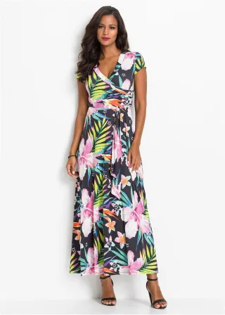 bonprix Maxikleid in Wickeloptik, schwarz, Gr.40/42 (M), Maxikleid in Wickeloptik