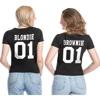 Couples Shop Print-Shirt Blondie & Brownie Damen T-Shirt Freunde Set mit trendigem Frontprint