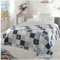 Delindo Lifestyle Bettüberwurf Tagesdecke Patchwork, mit blau maritimen Motiven