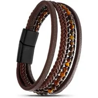 NAHLE Lederarmband Herren Lederarmband mit Tigeraugen Perlen (inkl. Schmuckbox), aus Leder, mit Magnetverschluss für ein sicheres verschließen