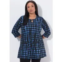 Ulla Popken Longshirt Longshirt Batikmuster Keyhole Rundhals 3/4-Arm