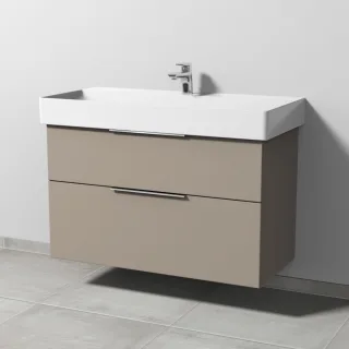 Sanipa 3way Waschtischunterbau zu Duravit Dura Square Waschtisch mit 2 Auszügen, Sandgrau-Matt UF42767