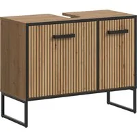 welltime Waschbeckenunterschrank LOCRI, Höhe 63 cm, 2 Türen, 2 Einlegeböden, mit Siphonausschnitt (1-St., industrial Look mit Rillenoptik & Metall Kufen) Badmöbel, Badschrank, Badkommode, Kommode, Schrank, Bad, Badezimmer