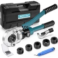 XERSEK Crimpzange Hydraulische Presszange V-Kontur Rohrpresszange Crimpzange, Presswerkzeug Handpresszange V12 V15 V18 V22 V28, Backeneinsätze mit Rohrabschneider, für Kupferrohr Und Verbundrohr