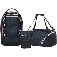 Satch Schulranzen Schulrucksack-Set PACK Midnight Jungle 3-teilig (3-teilig), ergonomisch, Your-Size-System, 5 Fächer