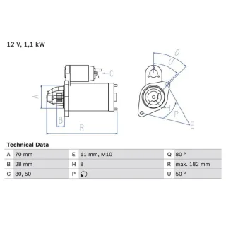 Bosch Anlasser 1,1 kW Opel Agila Suzuki Splash