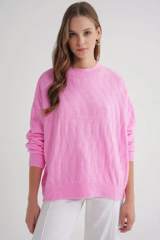Rippstrick-Pullover mit Haarzopfmuster