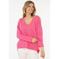 Zwillingsherz Sweatshirt „Positive Mind Neon Kante” mit Kontrastnaht, V-Neck, washed out Optik, langarm