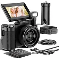 Pdgrid 5K 64MP Autofokus Kamera Kompaktkamera Fotokamera Vollformat-Digitalkamera (64 MP, 180° Klappbarer 3 Zoll LCD-Bildschirm, 32GB Karte 5K 64MP)