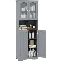 COSTWAY Hochschrank Küche, Badezimmerschrank, mit 4 Türen & Fach, Weiß