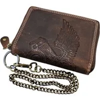 MDM Brieftasche Biker Leder Karten Portemonnaie mit Kette, Reißverschluss, RFID