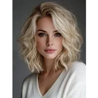 LuxusKollektion Kunsthaarperücke Perücke Pre Cut Lace Damen Bob Pony Kurz Ombre Platinum Blonde