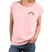 MAKAYA T-Shirt mit Regenbogen Damen Top Rainbow Sommer Tunika Stylisch Elegant (Schwarz, Blau, Grau, Grün, Rosa, Weiß, 36, 38, 40, 42, 44, 46, 48, 50) Baumwolle