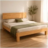HOMSEE Holzbett Doppelbett Bettgestell 140 x 200 cm aus Gummibaumholz (Ohne Matratze, Ohne Lattenrost), Stabiler Bettrahmen mit Kopfteil, natur