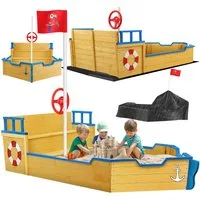 KIDIZ Sandkasten, Sandkasten Ahoi Piratenschiff Boot Segelschiff aus Holz