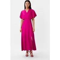 comma Maxikleid Kleid Satinkleid mit Drapierung und Beinschlitz
