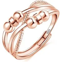 LuxusKollektion Silberring Ring 925 Silber Einstellbar AntiStress Fidget Angst 6 Perlen Rose Gold