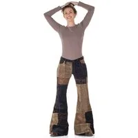 Comycom Schlaghose Damen Cord Patchwork braun beige